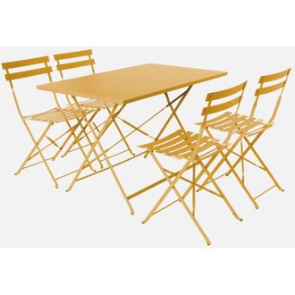Sweeek Set tavolo da giardino pieghevole in acciaio con 4 sedie, 110cm