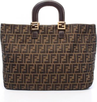 Fendi Brown Canvas Leather Handbag Tote Bag (Pre-Owned)