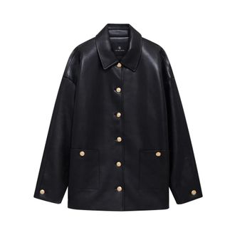 Anine Bing Zwarte leren jack met knoopsluiting - Dames - Leren en Su&egrave;de Jassen - Zwart - S - Leer - Jassen