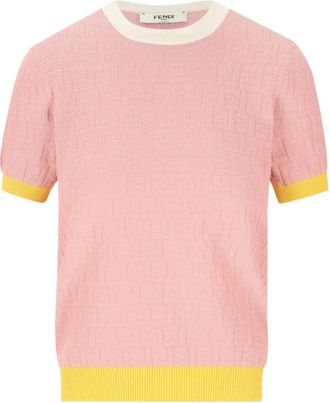 Fendi Trui met ronde hals en korte mouwen - Dames - Ronde hals truien - Roze - S - Katoen - Truien & Vesten