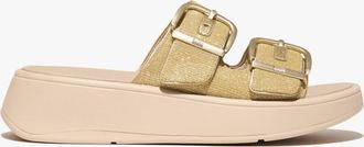 FitFlop Fitflop F-mode Buckle Shimmerlux Flatform Two-bar Womens Slides Platino - Silver - Size UK 7