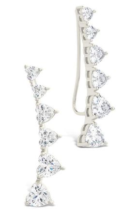 Sterling Forever Jillian Cubic Zirconia Heart Ear Climbers in Silver at Nordstrom