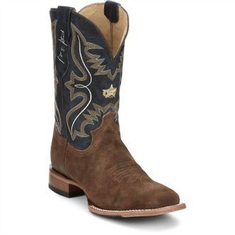 Justin Boots Mens Dillon Waxy Suede Square Toe Western Boots In Tan