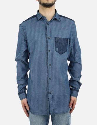 Diesel Mens DIESEL D JERRY CHEMISE 0TAOF Mens Shirt Summer Long Sleeve Casual Cotton Shirt - Blue - Size: 38/Regular