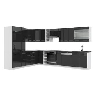 Vicco Cocina Esquinera Fame-line, Antracita Brillo Intenso/blanco, 347 X 257 Cm, Et Antracita