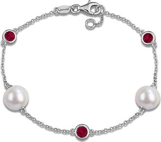 Rina Limor Silver 0.87 Ct. Tw. Gemstone & 8.5-9Mm Pearl Bracelet