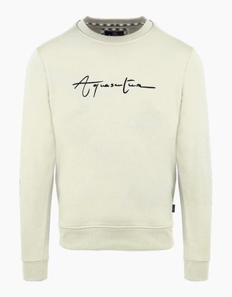 Aquascutum Mens Crew Neck Ribbed Collar Long Sleeve Sweatshirt - Cream/Yellow - Size: 2X large