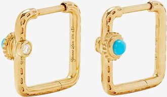 Yvonne Léon Quadratische Gelbgold- und Diamantcreolen mit Stein Mini Gousset