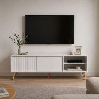 Dmora Mueble Para Tv Lilemi, 2 Estantes, Una Puerta, Con Patas, 135x40x48h Cm Blanco