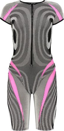 Paolina Russo Jumpsuits & Playsuits, Dames, Veelkleurig, L, Polyester, Geribbelde Korte Jumpsuit