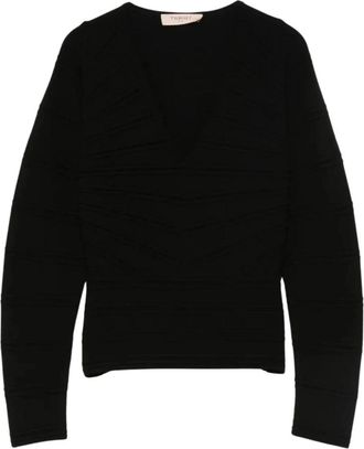 Twinset Zwarte trui met diepe V-hals - Dames - V-hals truien - Zwart - M - Truien & Vesten