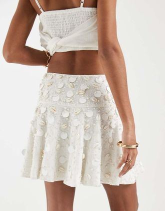 Asos Minigonna svolazzante bianca decorata in coordinato-Bianco