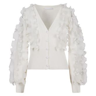 Anne Fontaine Womens Ciline Black Long Sleeve Ruffle Cardigan in White at Nordstrom, Size 36 Eu