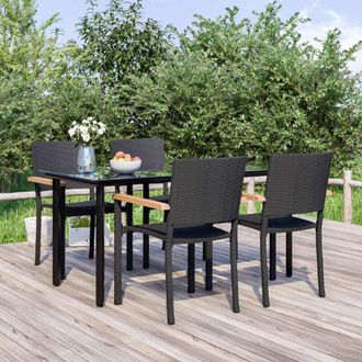 vidaXL Juego De Comedor De Jard&iacute;n 5 Piezas Rat&aacute;n Sint&eacute;tico Negro Vidaxl