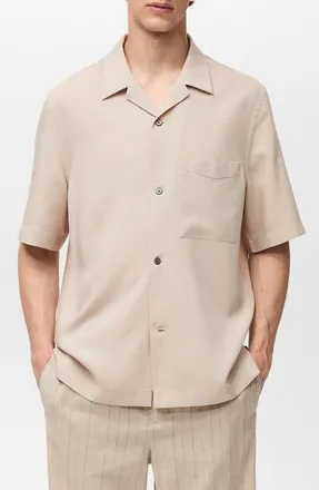 Mango Regular Fit Lyocell Camp Shirt in Sand at Nordstrom, Size X-Large