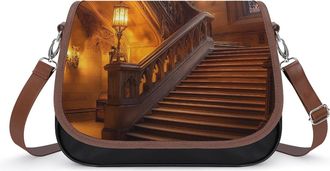 Generic Castle Palace Night Crossbody Bag Womens Handbag PU Message Bags Shoulder Purse with Adjustable Strap