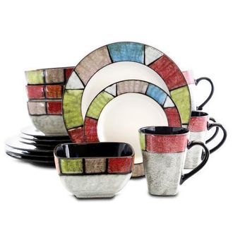 Elama Country Cottage 16 Piece Stoneware Dinnerware Set in White at Nordstrom