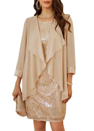 Grace Karin Women Plus Size Oversized Dress Winter Sequins V-Neck Bodycon HIPS-Wrapped A Line Dress Gold XL