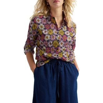 Seasalt Cornwall Larissa Crinkled Floral Organic Cotton Button-Up Shirt in Painted Asters Maritime at Nordstrom, Size 16 Us