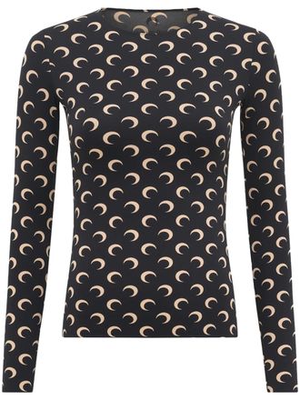 Marine Serre Crescent Moon Printed Jersey Long-Sleeve Top