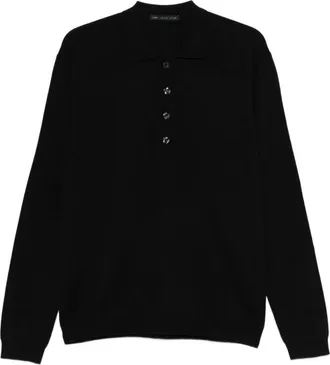 low brand Polo shirt met lange mouwen - Heren - Ronde hals truien - Zwart - 2XL - Wol - Truien & Vesten
