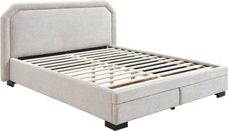 Vente-Unique Cama con cajones 160 x 200 cm - Tela - Beige - INASTO