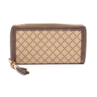 Gucci Beige Brown Canvas Leather Long Wallet (Bi-Fold) (Pre-Owned)