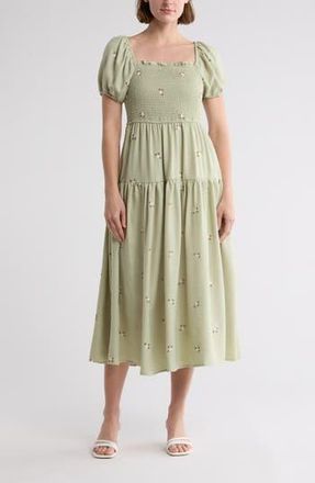 August Sky Floral Embroidered Maxi Dress in Olive Multi at Nordstrom Rack, Size Medium