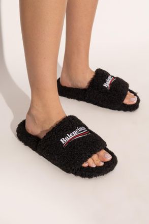 Balenciaga Slides With Logo, Womens, Black