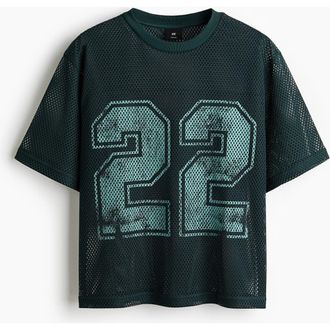 H&M Oversized Fit Printed Mesh T-shirt in Dark Teal/22 at Nordstrom, Size Xxx-Large