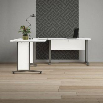 Dmora Dmora - Escritorio Heling, Escritorio Multiusos, Mesa De Oficina Para Pc, El Plan De Trabajo, 200x200 H75 Cm, Blanco Y Gris
