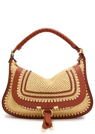 Chlo&eacute; Marcie Leather and Raffia Shoulder bag - Brown - One Size