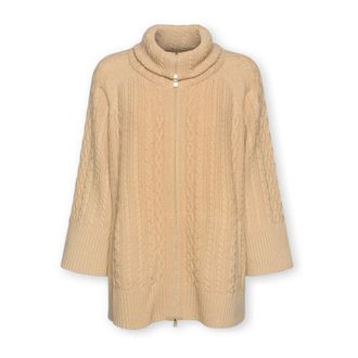Elena Miro Cardigan lana trecce collo alto - - Knitwear - Donna - Beige - 2XL