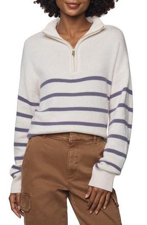 Splendid Georgie Stripe Oversize Quarter Zip Sweater in Pale Oak/Eggplant at Nordstrom Rack, Size X-Large