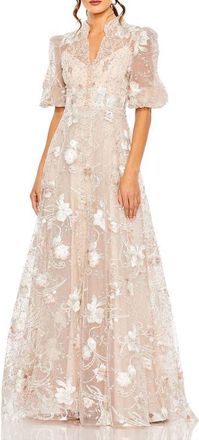 Mac Duggal Queen Anne Puff Sleeve A-Line Gown in Blush at Nordstrom, Size 10