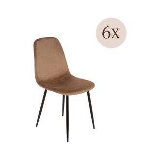 Dmora Juego De 6 Sillas Arter, Sill&oacute;n Tapizado En Terciopelo, Silla De Comedor Tapizada, Asiento De Reuni&oacute;n, 45 X 56 H 87 Cm, Beige