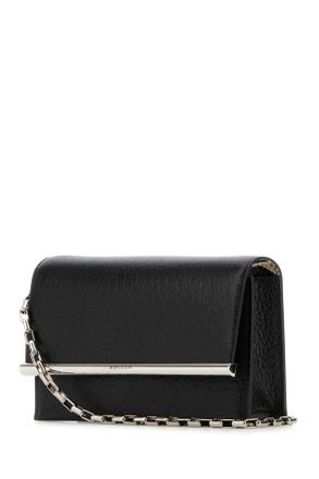 Alexander McQueen Womens Black Leather Mini Cross-Bar Clutch Blacksilver