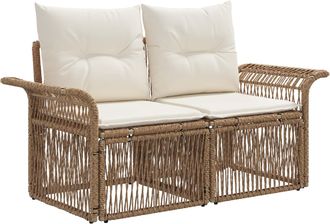 vidaXL Sof&aacute; De Jard&iacute;n 2-n&uacute;mero De Plazas Beige Rat&aacute;n Sint&eacute;tico Vidaxl