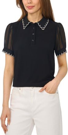 CeCe by Cynthia Steffe Contrast Stitch Polo Shirt in Rich Black at Nordstrom, Size Medium