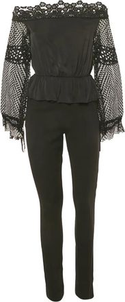 Self Portrait Tuta intera con inserti in pizzo - Nero