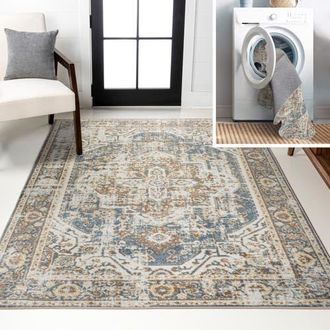 Jonathan Y Designs Keesha Bold Distressed Medallion Low-Pile Machine-Washable Area Rug in Blue/cream at Nordstrom, Size 3Ft 0In X 5Ft 0In