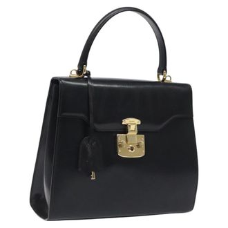 Gucci Vintage Lady Lock Top Handle Bag Leather Black Leather Handbag (Pre-Owned)