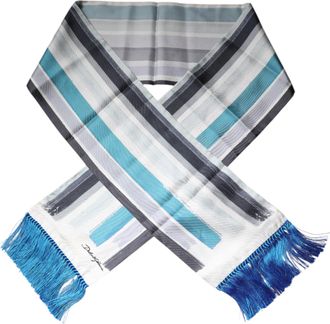Dolce & Gabbana Mens Striped Silk Scarf With Fringe - White - One Size