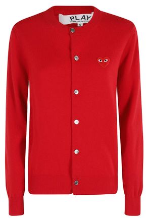 Comme Des Garçons Round Neck Cardigan Red Emblem