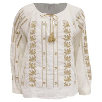 Nili Lotan Nili Lotan Embroidered Blouse in White Ramie