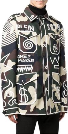 Philipp Plein Parka Graffiti Camouflage - Heren - Zomerjassen - Groen - M - Katoen - Jassen