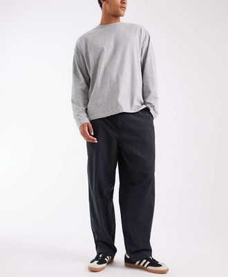 Jack & Jones Pantaloni eleganti in misto lino neri-Nero