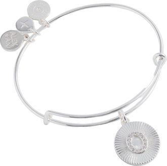 Alex and Ani Pave Starburst Texture Initial Bangle Bracelet in Silver - O at Nordstrom, Size Small/medium