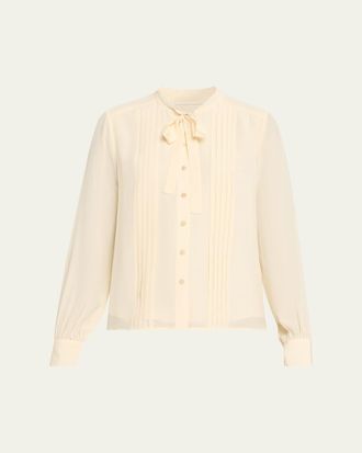 Ulla Johnson Delvine Tie-Neck Button-Front Blouse
