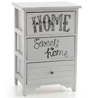 Trade Shop Trade Shop - Cassettiera In Legno Bianco 3 Cassetti 40x29x58cm Decorata Con Testo Sweet Home